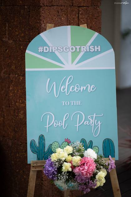 Signage and Floral detail — Pool Party decor — Alila Diwa Goa
